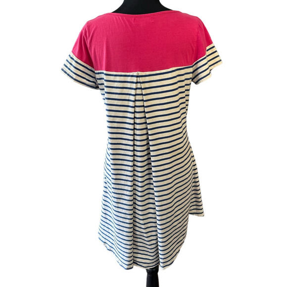 Umgee Navy, Pink and White Striped Color Block Short Sleeve Shirt Dress Size M - Picture 3 of 7
